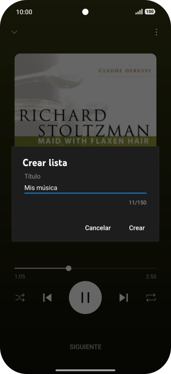 Introduce el nombre deseado de la lista de reproducción y pulsa Crear.