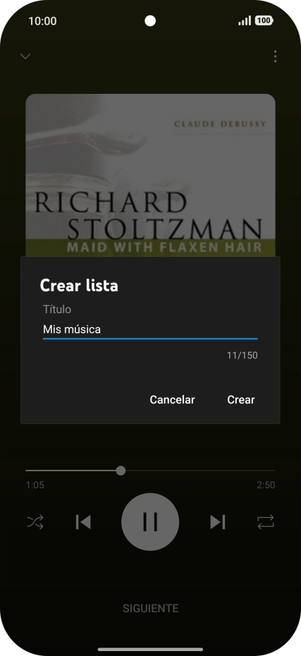 Introduce el nombre deseado de la lista de reproducción y pulsa Crear.