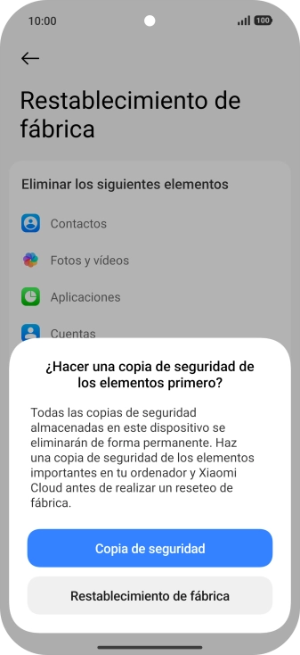 Pulsa Restablecimiento de fábrica.