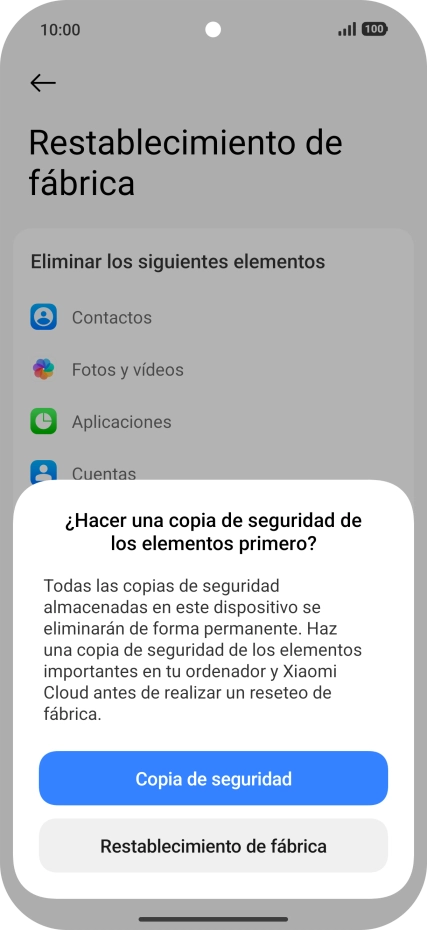 Pulsa Restablecimiento de fábrica.