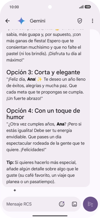 La propuesta de texto de Gemini se visualiza ahora en la pantalla.