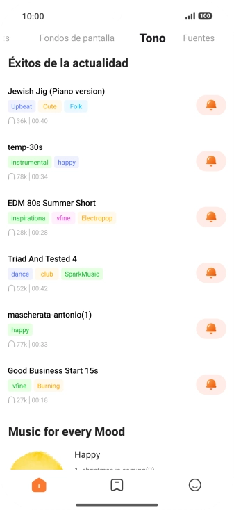 Pulsa los timbres de llamada deseados para escucharlos.