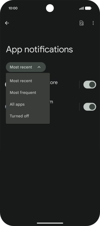 Press the required setting.
