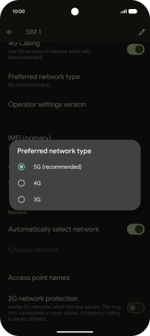 Press the required network mode.