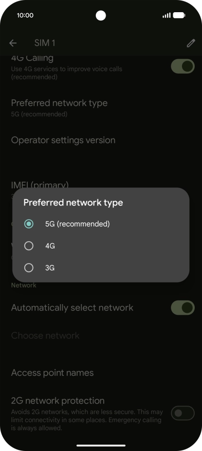 Press the required network mode.