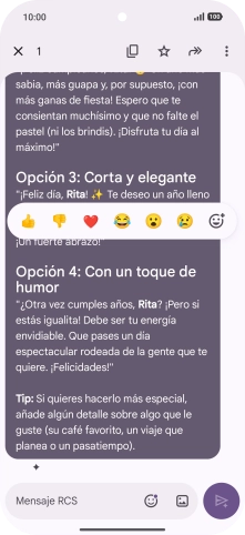 Pulsa la propuesta de texto de Gemini durante unos instantes. Sigue las indicaciones de la pantalla para utilizar el texto propuesto.