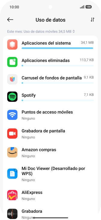 El consumo total de datos del período seleccionado aparece ahora en la pantalla.