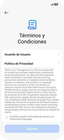 Pulsa en el campo  para aceptar los términos y condiciones.