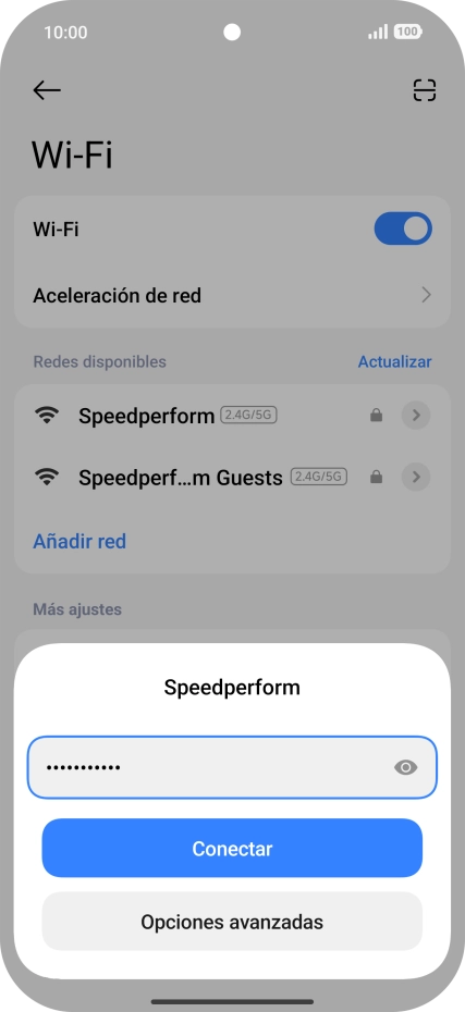 Introduce la contraseña de la red wifi y pulsa Conectar.