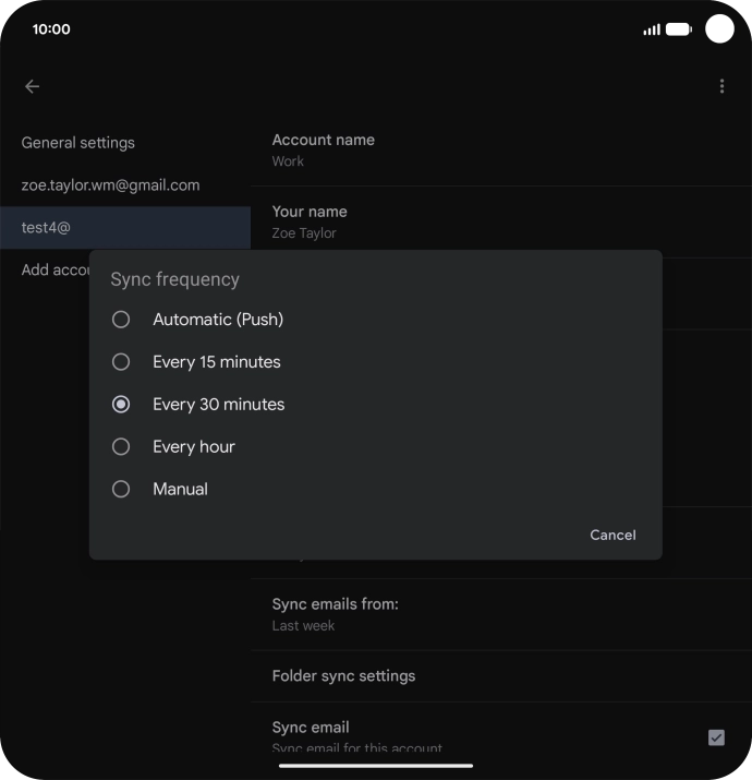 Press the required setting.