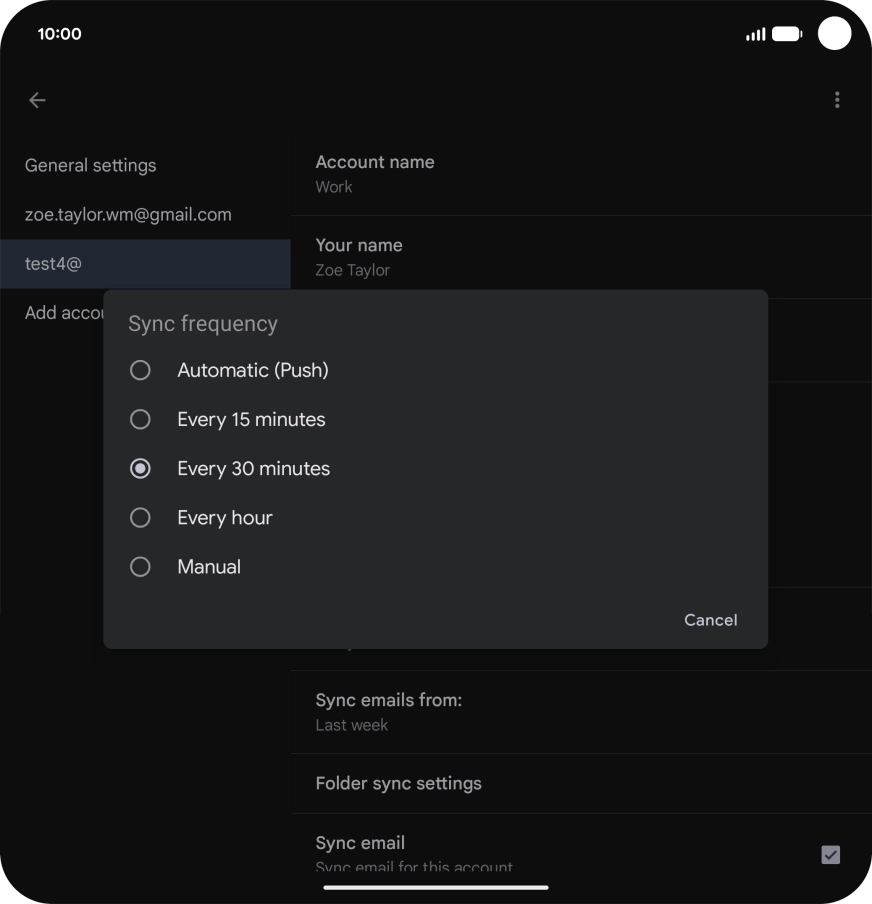 Press the required setting.