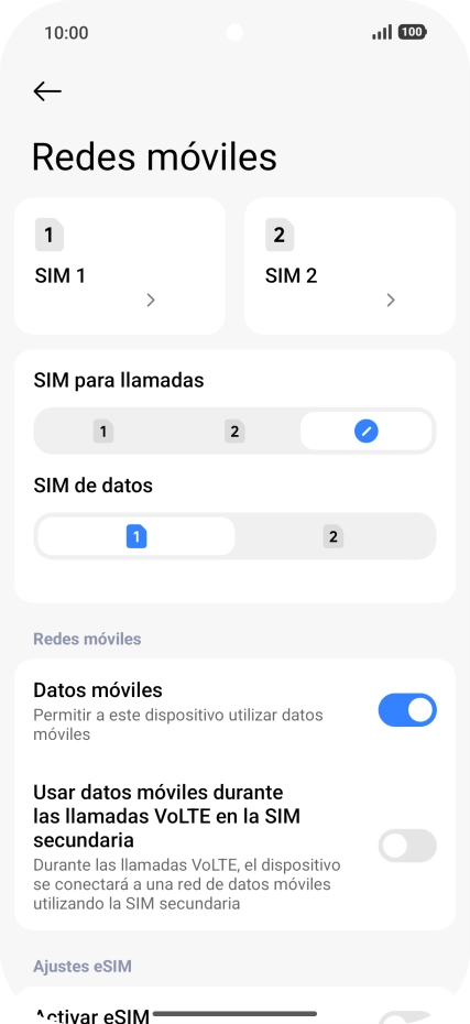 Pulsa la SIM de la línea móvil deseada.