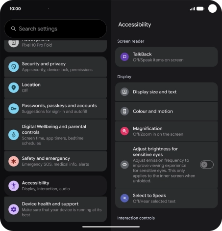 Press TalkBack and follow the instructions on the screen to select the required settings.