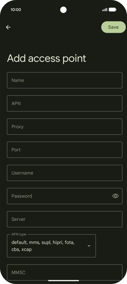 Press Name and key in Vodafone Internet.