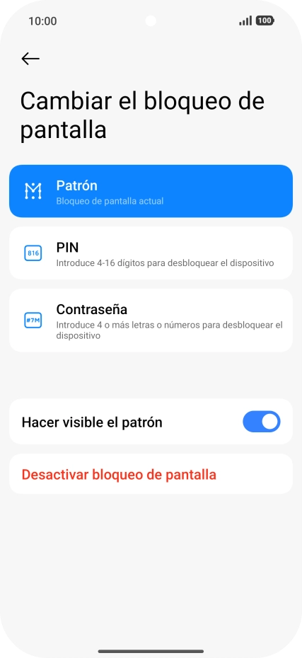 Pulsa Desactivar bloqueo de pantalla e introduce el código de seguridad extra que has creado anteriormente.