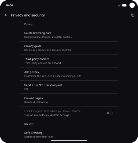Press Delete browsing data.