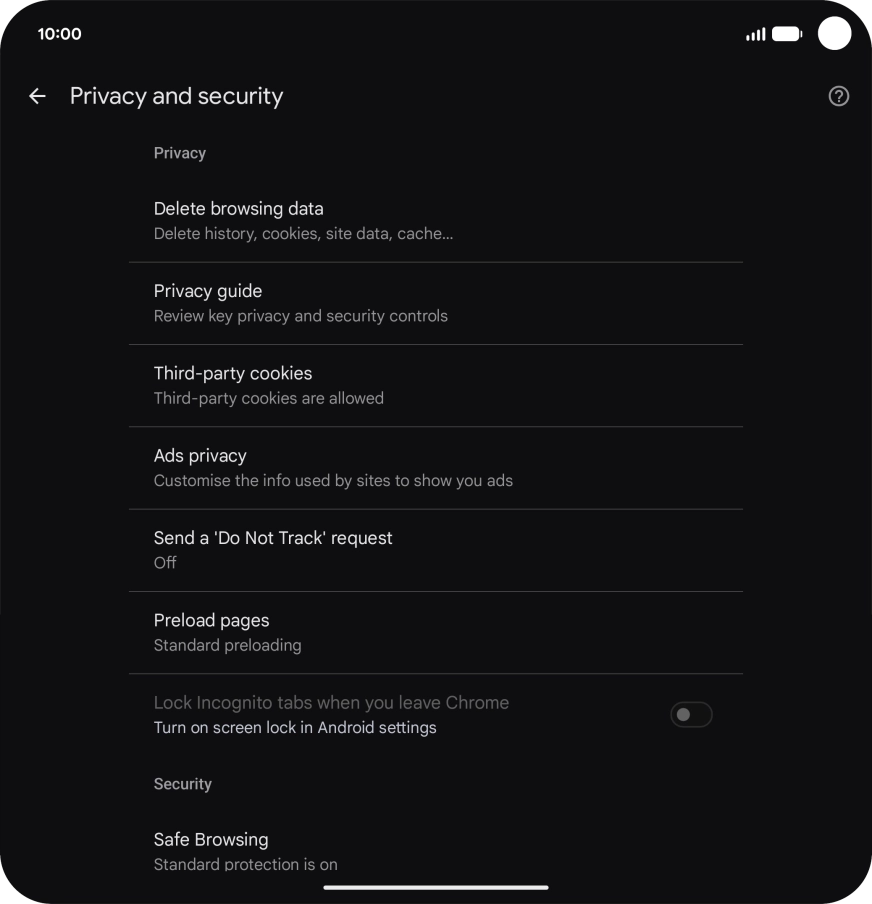 Press Delete browsing data.