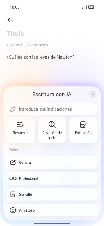 Para generar un texto, pulsa en el campo de escritura.