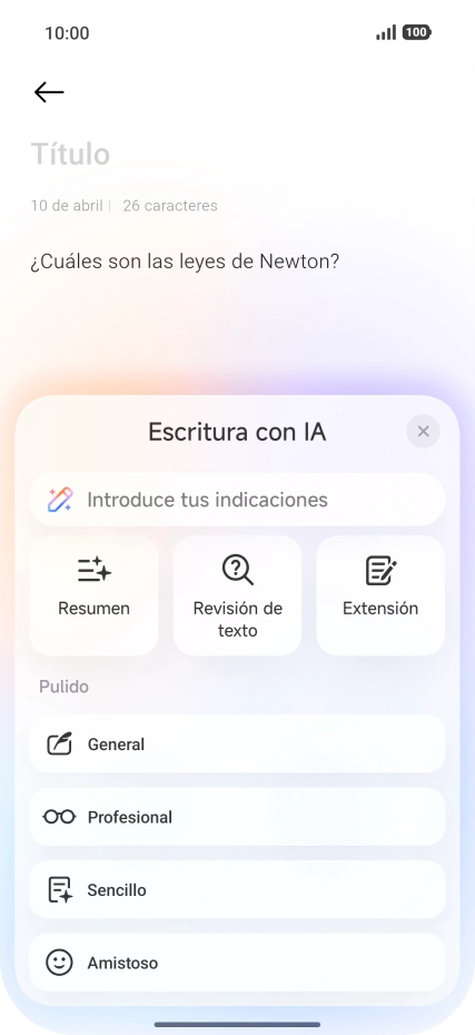 Para generar un texto, pulsa en el campo de escritura.
