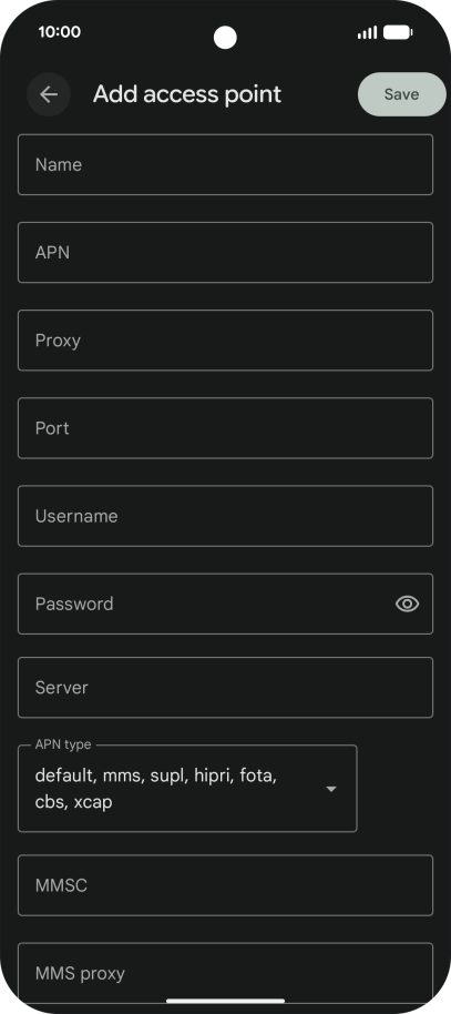 Press Name and key in Vodafone Internet.