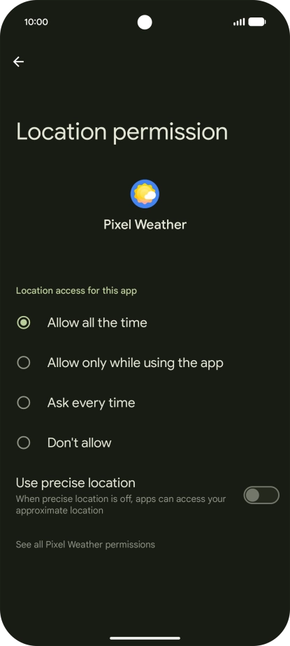 Press the required setting.