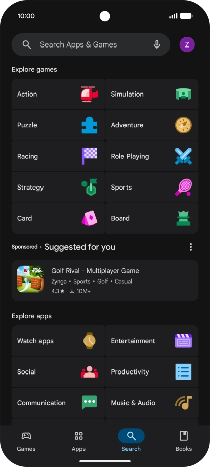 Press the search field.
