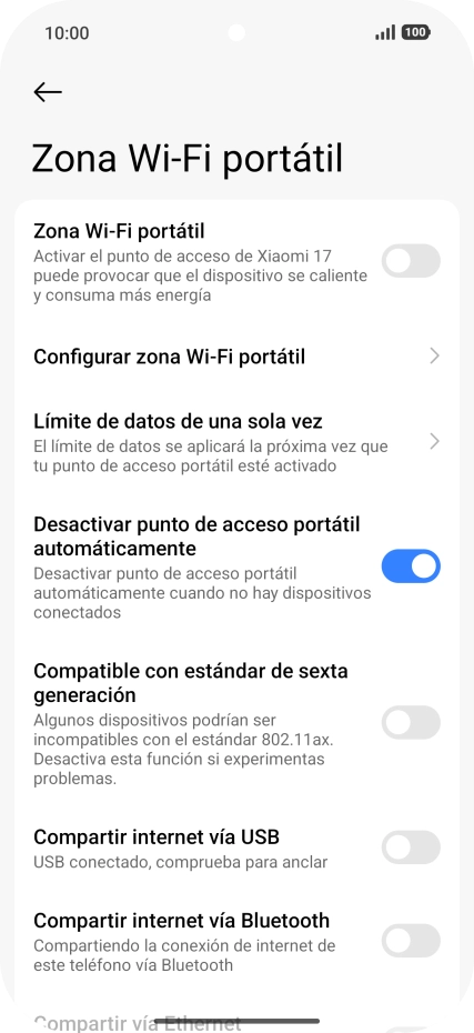 Pulsa Configurar zona Wi-Fi portátil.