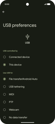 Press File transfer/Android Auto.
