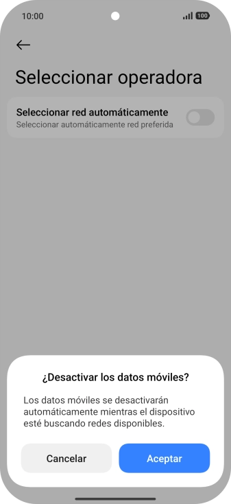 Pulsa Aceptar y espera mientras el teléfono está buscando redes.