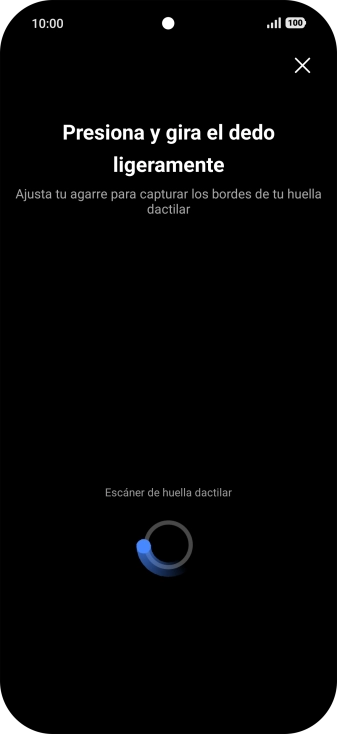 Sigue las indicaciones de la pantalla para crear una huella digital como código de seguridad.
