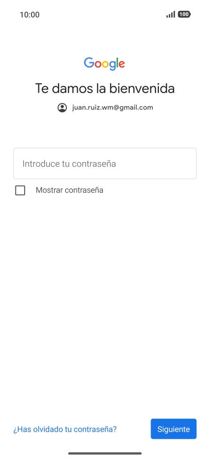 Pulsa Introduce tu contraseña e introduce la contraseña de tu cuenta de Google.