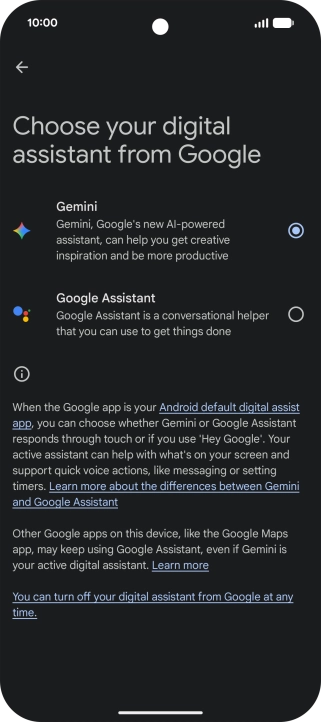 Press the required voice control assistant.