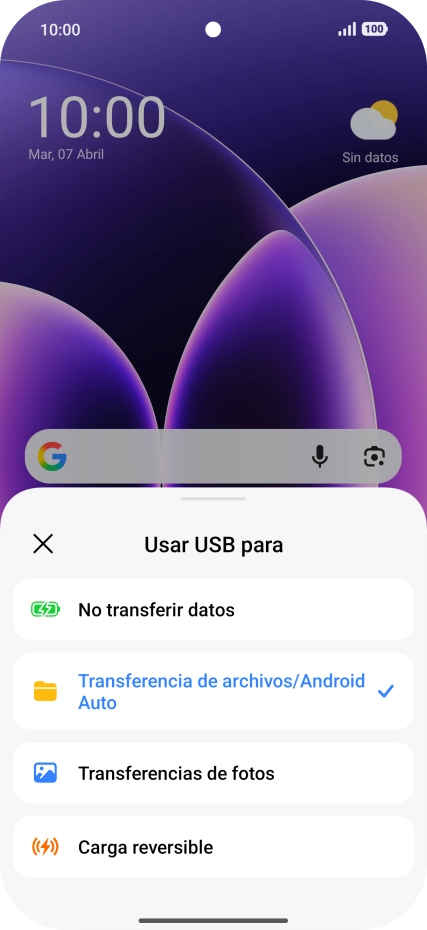 Pulsa Transferencia de archivos/Android Auto.