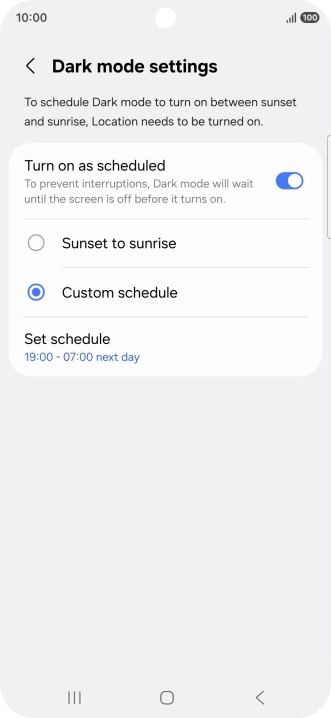 Press the required setting. Press the required setting.