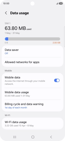 The total data usage is displayed. The total data usage is displayed.