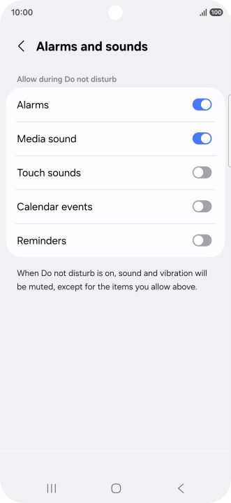 Press the required settings to turn sound and vibration for the selected functions on or off. Press the required settings to turn sound and vibration for the selected functions on or off.