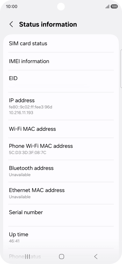Your phone's EID number is displayed below EID. Your phone's EID number is displayed below EID.