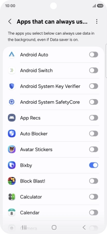 Press the indicators next to the required apps to turn the function on or off.