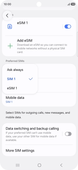 Press the required setting. Press the required setting.