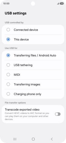 Press Transferring files / Android Auto. Press Transferring files / Android Auto.