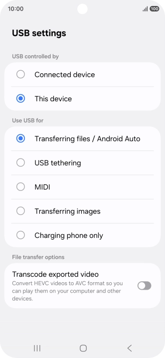 Press Transferring files / Android Auto. Press Transferring files / Android Auto.