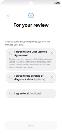 Press the fields next to the required settings to select them. Press the fields next to the required settings to select them.