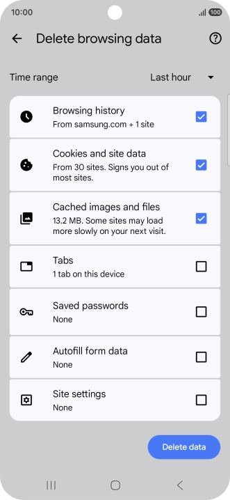 Press the fields next to the required data types. Press the fields next to the required data types.