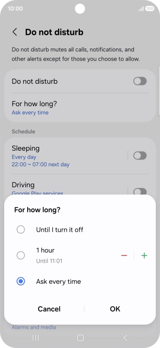 Press the required setting. Press the required setting.