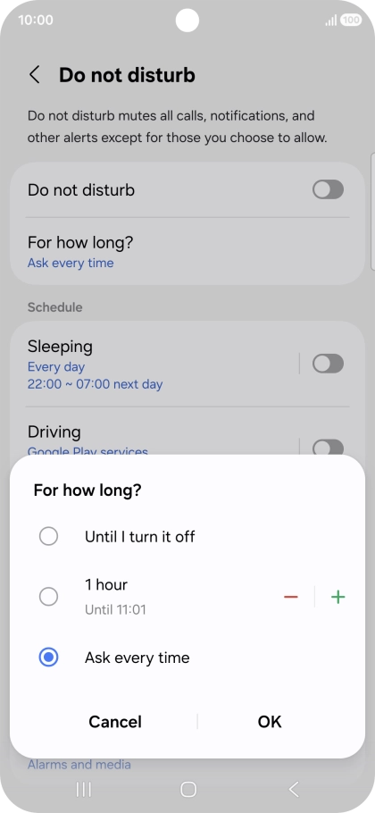 Press the required setting. Press the required setting.