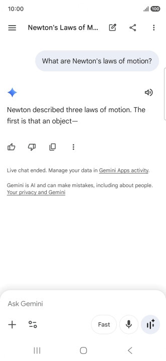 Transcription of the conversation with Gemini Live is now displayed. Transcription of the conversation with Gemini Live is now displayed.