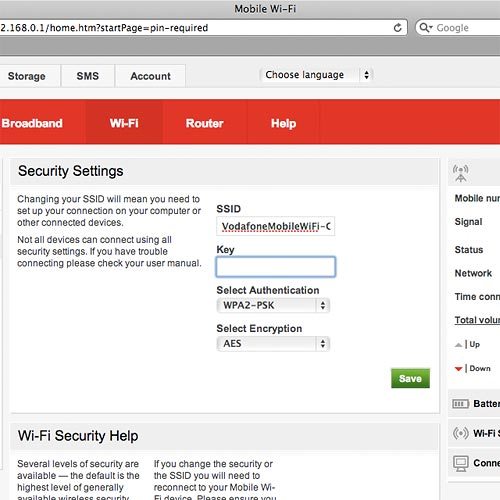 Highlight the field below Key and key in the required password for your Wi-Fi hotspot.