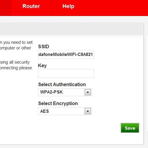 Highlight the field below Key and key in the required password for your Wi-Fi hotspot.