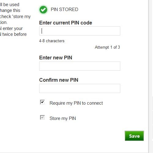 Highlight the field below Enter current PIN code and key in your current PIN.