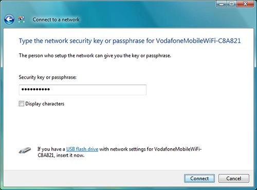 Key in the password for your Wi-Fi hotspot and click Connect.